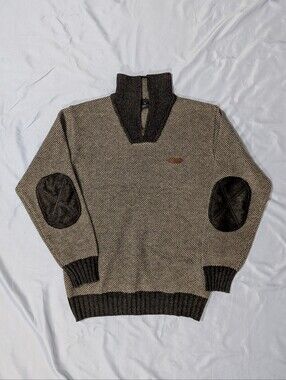 VTG 90s Trussardi Sport Knit Wool Blend Quarter Zip Sweater Elbow Patches Men L